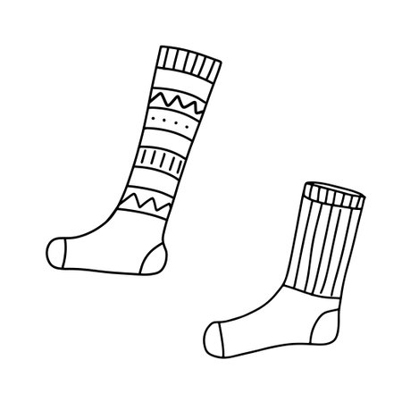 Vector warm socks isolated on white. Hand drawn cute doodle socks. outline illustrationのイラスト素材