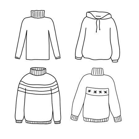 Vector hand drawn sweater doodle icon set. Sketch outline illustration isolated on white.のイラスト素材