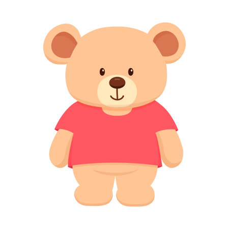 Cute bear toy in clothes. Hand drawn flat childish illustration isolated on white backgroundのイラスト素材