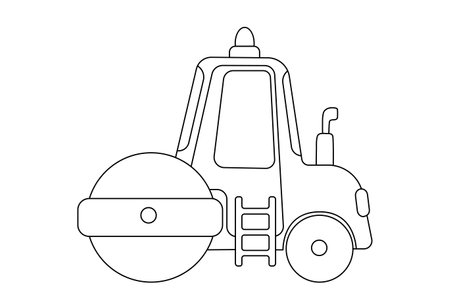 Construction road roller icon. Outline vector illustration isolated on white. Childish construction vehicle for coloring pageのイラスト素材