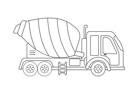 Concrete mixer linear icon. Outline vector illustration isolated on white background for coloring book. Construction transport for cement transportationのイラスト素材