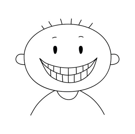 Cute stick smiling boy face. Vector illustration in doodle style isolated on whiteのイラスト素材