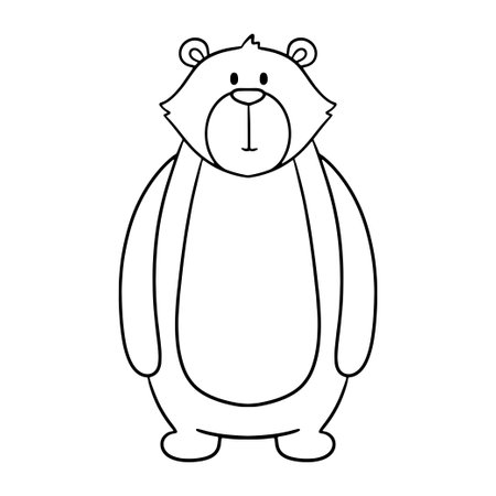 Cute line bear. Hand drawn character forest animal isolated on white. Woodland outline illustrationのイラスト素材