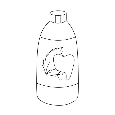 Dental Rinse Aid outline doodle. Dental hygiene, Oral care. Vector line illustration isolated on white backgroundのイラスト素材