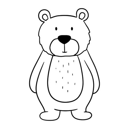 Cute line funny bear. Hand drawn character forest animal isolated on white background. Woodland cartoon outline illustration for coloring bookのイラスト素材