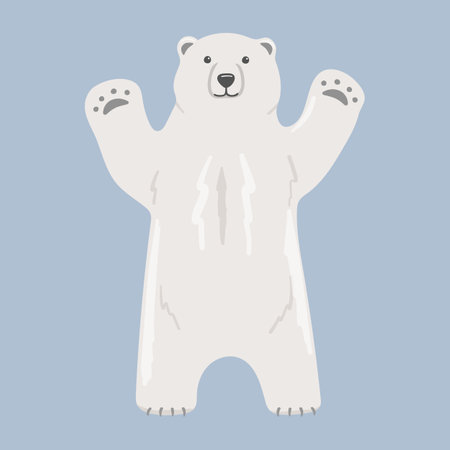 White polar bear stands on paws. Vector flat cartoon illustration isolated on white background. North animal.のイラスト素材