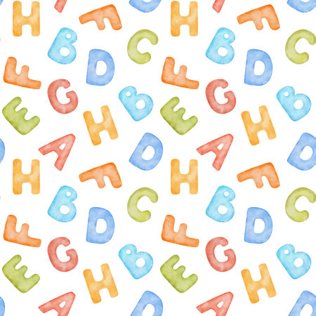 Watercolor colorful hand drawn watercolor childish seamless pattern with alphabet.の写真素材