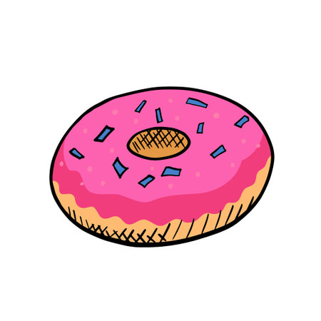 Donut colorful doodle illustration isolated on white background.のイラスト素材