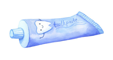Toothpaste, Tooth Care Equipment watercolor Sketch.の写真素材