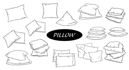 Pillow stack icon set. Vector doodle sketch isolated on white backgroundのイラスト素材