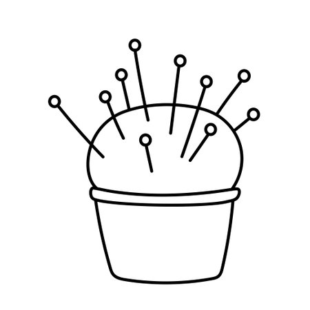 Needle pad with pins doodle. Vector sketch isolated on white. Sewing iconのイラスト素材