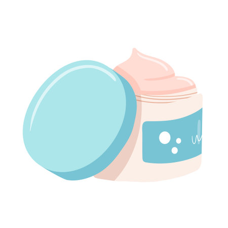 Skin care product, open jar of face cream. Flat cartoon cosmetic illustrationのイラスト素材