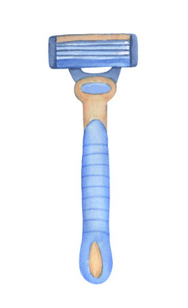 Razor watercolor sketch. Safety razor for shaving hand drawn illustration isolated on white.の写真素材