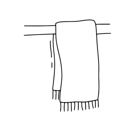 Line hanging towel isolated on white background. Outline hand drawn doodle sketchのイラスト素材
