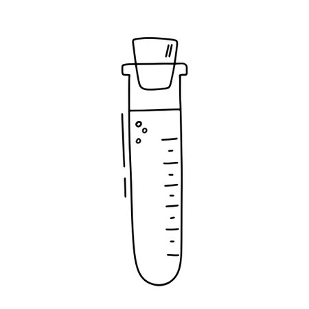 Flask with liquid for scientific experiment. Science, studying chemistry at school. vector doodle sketchのイラスト素材