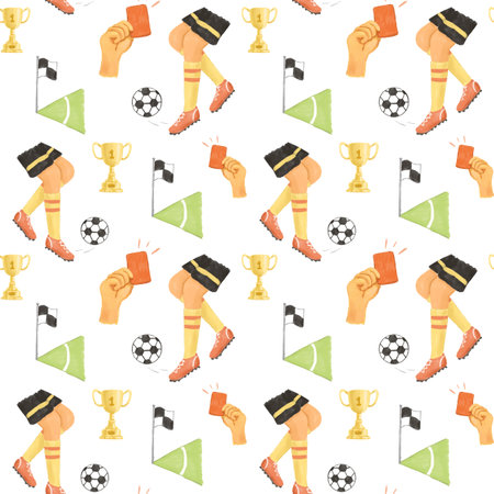 Seamless pattern with sports illustrations. Colorful soccer background.の写真素材
