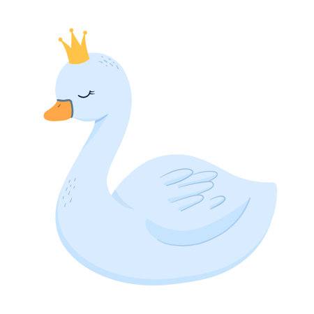 Cute Swan with crown. Hand drawn cartoon illustration for kidsのイラスト素材