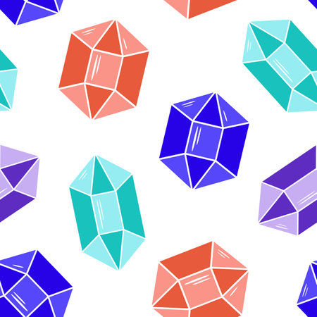 Seamless pattern with precious stones isolated in white background. Separate colorful crystals.のイラスト素材