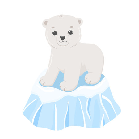 Cute baby bear on ice floe. Vector cartoon hand drawn childish illustration for kids. Polar animal isolated on whiteのイラスト素材