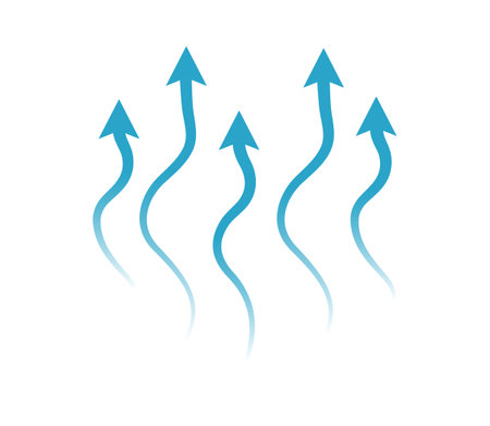 Flow wave arrows spread up. Vector conditioner sign isolated. Air and water symbol for infographic banner and website.のイラスト素材