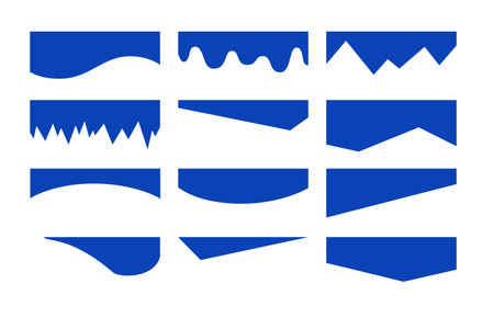 Set of separators shapes for website. Curve Lines, Drops, Wave and triangular dividers for Top or Bottom Page. Frame of headerのイラスト素材