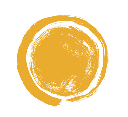 Enso Zen yellow circle. Round ink brush stroke, japanese calligraphy paint buddhism symbol isolated on whiteのイラスト素材