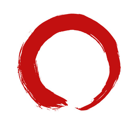 Enso red circle. Round ink brush stroke, japanese zen calligraphy paint buddhism symbol isolated on whiteのイラスト素材