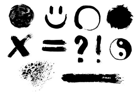 X Mark and enso sign. Hand drawn grunge icons set. Vector brush strokes. Abstract textured shape.のイラスト素材