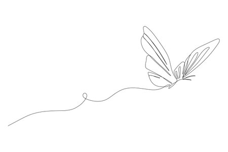 One line butterfly illustration. Outline vector animal. Continuous hand drawn sketch.のイラスト素材