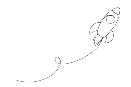 One line rocket icon. Spaceship isolated illustration. Startup outline vector symbol. Single line drawing.のイラスト素材
