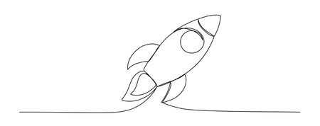One line rocket icon. Spaceship isolated illustration. Startup outline vector symbol.のイラスト素材