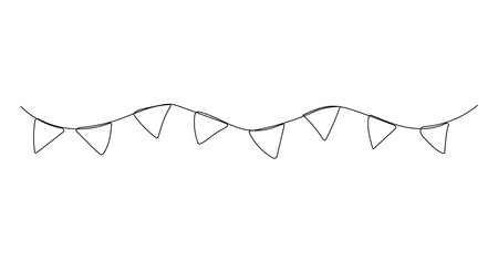 One line flags garland sketch. Hand drawn elements. Vector continuous outline illustrationのイラスト素材