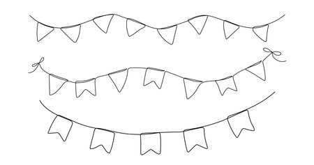One line party garland sketches set. Hand drawn elements. Vector continuous outline isolated iconのイラスト素材