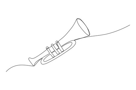 Musical trumpet one line drawing, classic jazz instrument, horn. Continuous illustration. Vector outline sketchのイラスト素材
