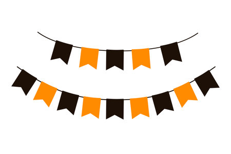 Halloween black and orange flags. Vector pennant isolated on white background.のイラスト素材