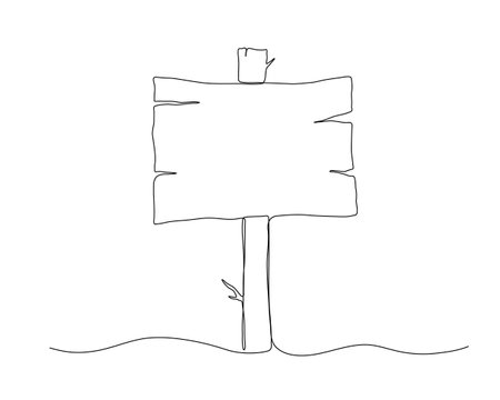 Wooden banner one line sketch. Hand drawn doodle vector illustration isolated on whiteのイラスト素材