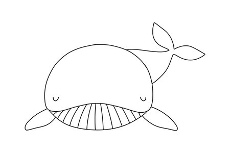 Cute whale outline sea animal for children. Vector line nautical illustration for coloring bookのイラスト素材
