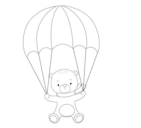 Cute bear with parachute, line hand drawn illustration isolated on whiteのイラスト素材
