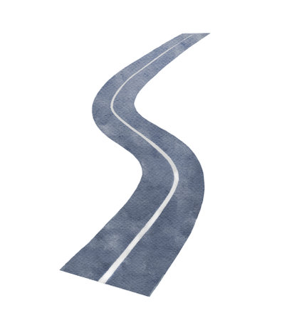 Watercolor road in perspective, highway hand drawn illustrationの写真素材