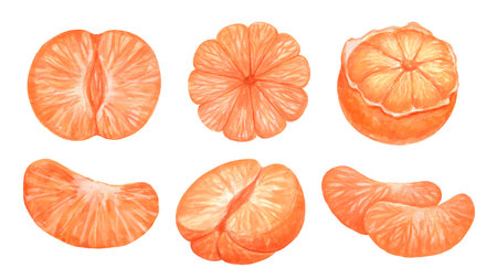 Watercolor illustration of tangerine isolated on white background. Hand drawn fruits setの写真素材