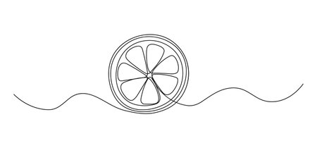 Lemon half one line illustration. Vector continuous outline isolated sketch of fruit, vector drawingのイラスト素材