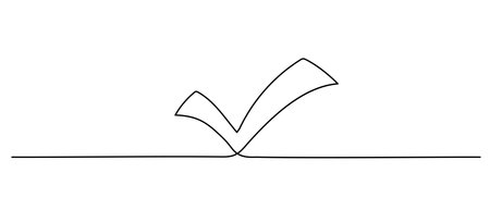 Checkmark one line sketch. Hand drawn vector continuous icon isolated on white background.のイラスト素材