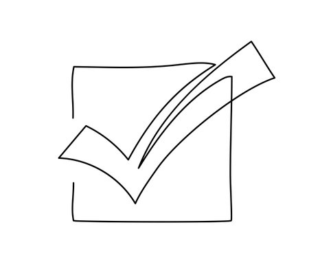 Checkmark in square linework. Hand drawn vector continuous one line illustration isolated on white background.のイラスト素材