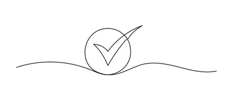 Checkmark in circle one line illustration. Hand drawn vector continuous icon isolated on white background.のイラスト素材