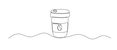 Coffee cup one line illustration. Hand drawn doodle vector sketch isolated on whiteのイラスト素材