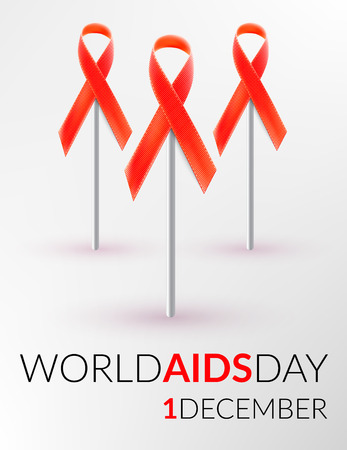 Vector realistic red riibon sign of aids and hiv awareness day and december month. design for poster card or bannerのイラスト素材