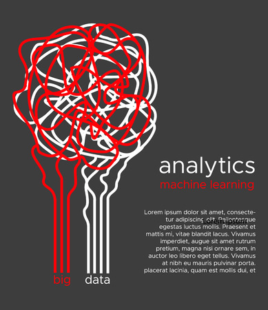 Big data vector illustration. Machine learning algorithm for information filter and anaytic in flat doodle styleのイラスト素材