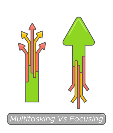 Multitasking vs focusing time management concept. Essential goal achieve vs busy and noneffectiveのイラスト素材