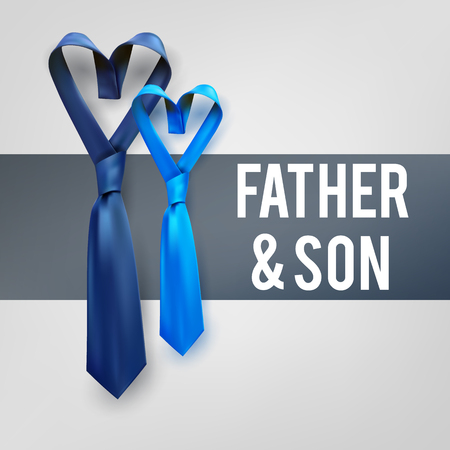 Big and small photorealustic satin necktie. Heart shaped tie to show father and son love, style, fashion, business, respectのイラスト素材