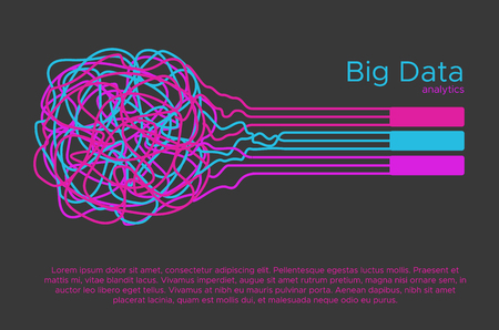 Big data vector illustration. Machine learning algorithm for information filter and anaytic in flat doodle styleのイラスト素材